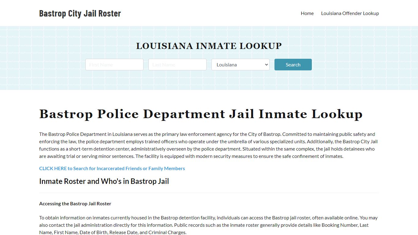 Bastrop Police Department & City Jail, LA Inmate Roster, Arrests, Mugshots