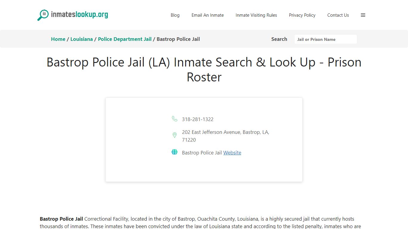 Bastrop Police Jail (LA) Inmate Search & Look Up - Prison Roster